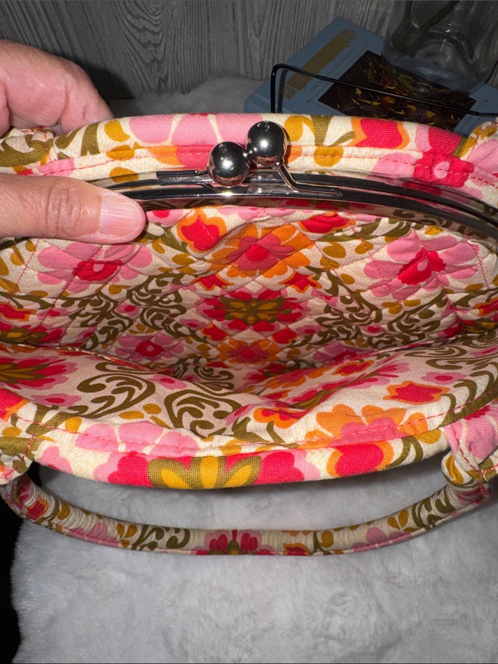Vera Bradley Floral Quilted Handbag-Pink, Olive & Orange - Picture 8 of 11